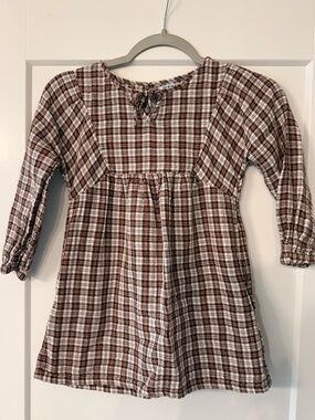 Old Navy Brown and White Plaid Long-Sleeve Girls Dress